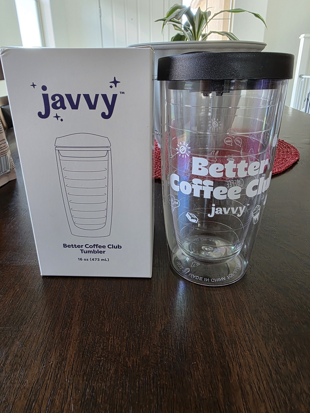 Javvy Better Coffee Club Tumbler - Clear with Black Lid